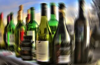 blurred alcohol bottles